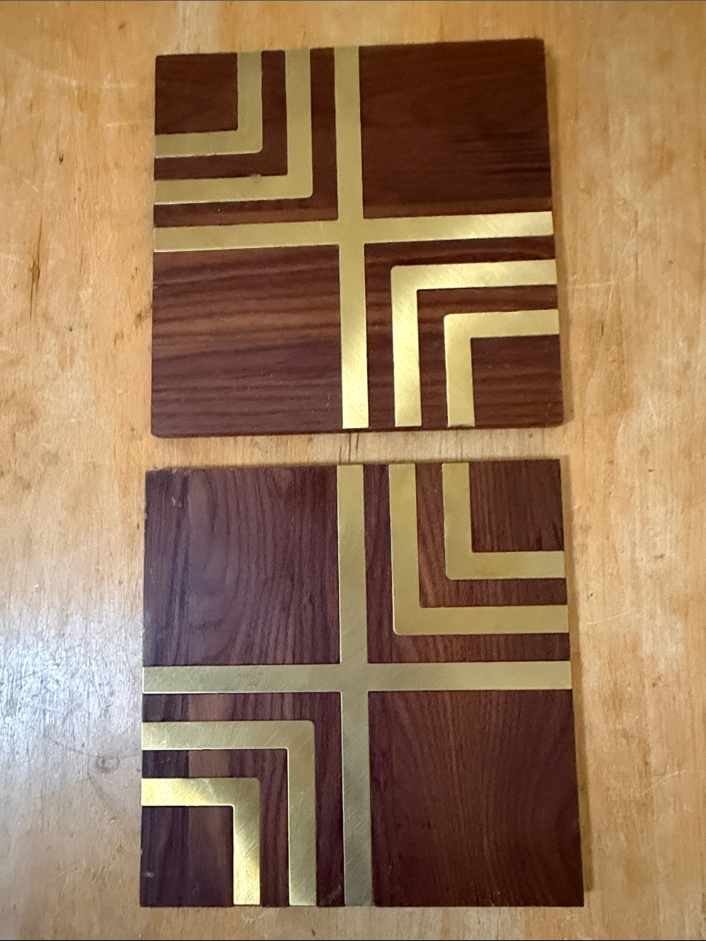 Gold Accent Wooden 8 inch  trivets- Set of 2